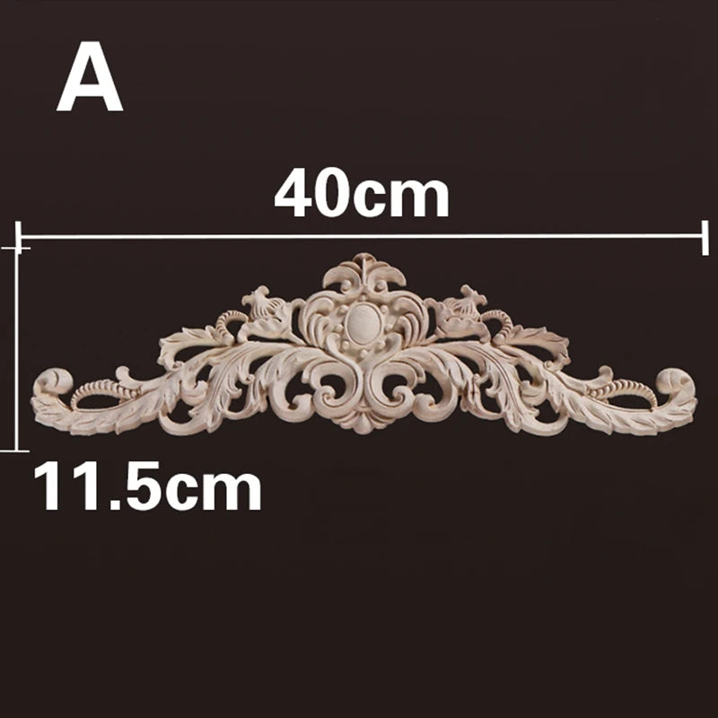Wood Appliques and Onlays Natural  Furniture Wall Door Woodcarving Decorative Long  Flower Wooden Figurines Crafts Corner Frame