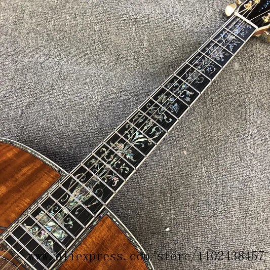 Luxury Acoustic Guitar with Koa Top, Sides and Back, Ebony Fingerboard, High Quality, 41 in