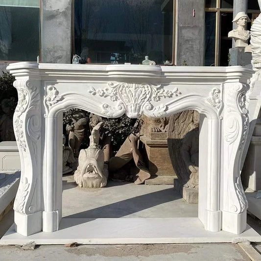 Classic Indoor Decorative Natural Stone Fireplace Surround Marble French Fireplace Mantel