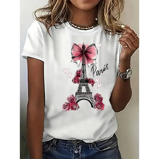Paris  Eiffel Tower Printed `Cotton T-Shirt-Spring and Summer