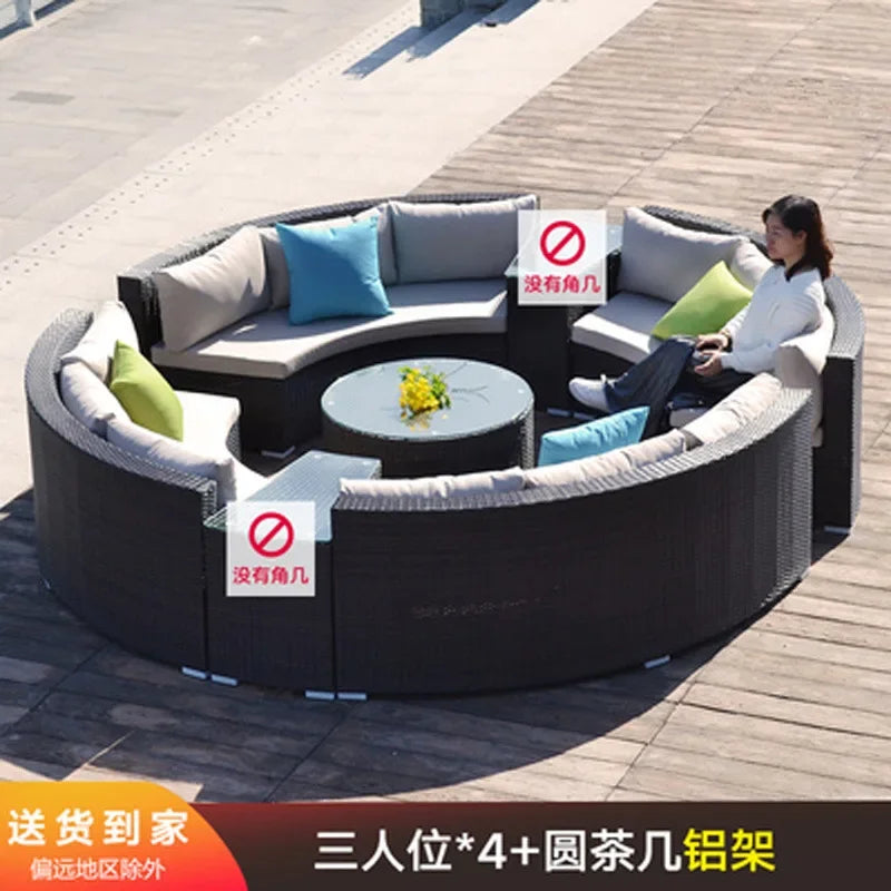 Outdoor Furniture Garden Sofa Round Combination Villa Sun Room Curved Garden Outdoor Rattan Sofa
