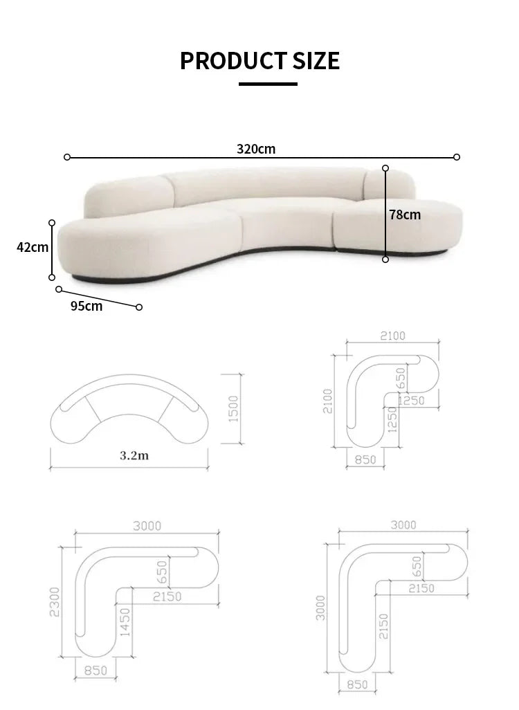 Modern Furniture Curved Sofa Set. Round White Living Room Apartment Boucle Semi-Circular Sofa Italian Minimalist Sofa