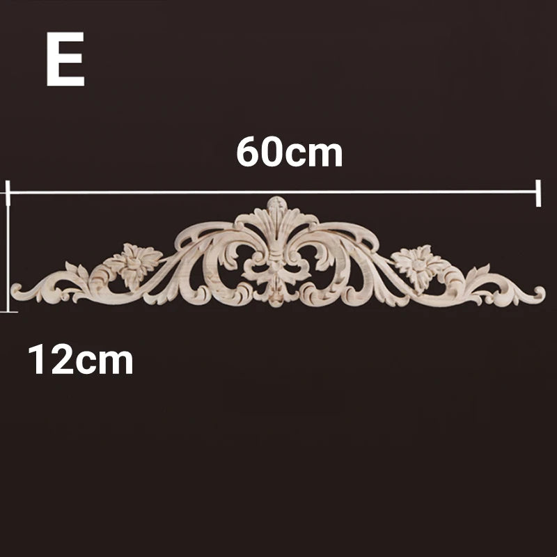 Wood Appliques and Onlays Natural  Furniture Wall Door Woodcarving Decorative Long  Flower Wooden Figurines Crafts Corner Frame