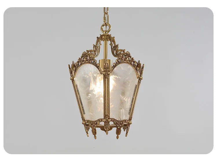 French-Style Retro Copper Ice Flower Glass Small Chandelier Bedside Balcony Porch Pendant Lighting Cloakroom Hanging Lamp