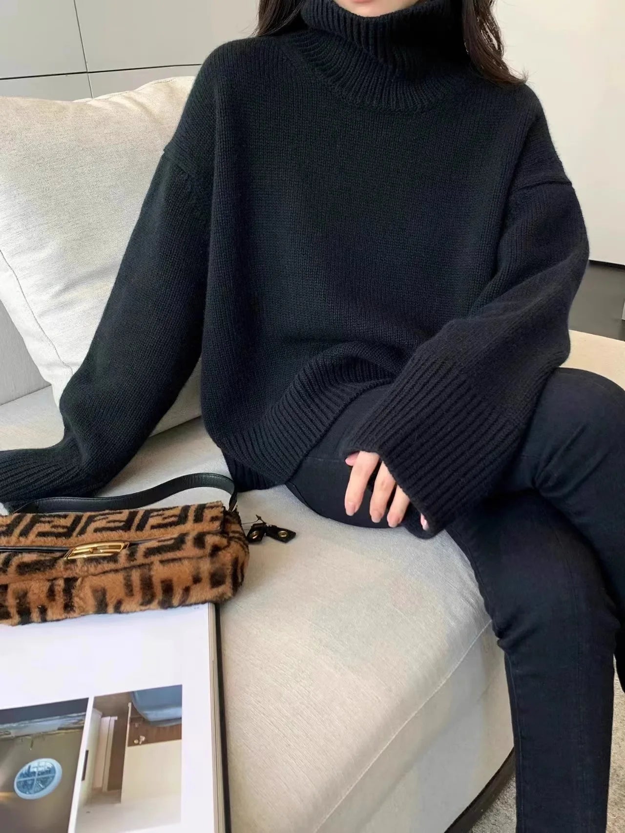 2025 Autumn and Winter New Thick Cashmere Sweater Women High Neck Pullover Sweater Warm Loose Knitted Base Sweater Jacket Tops