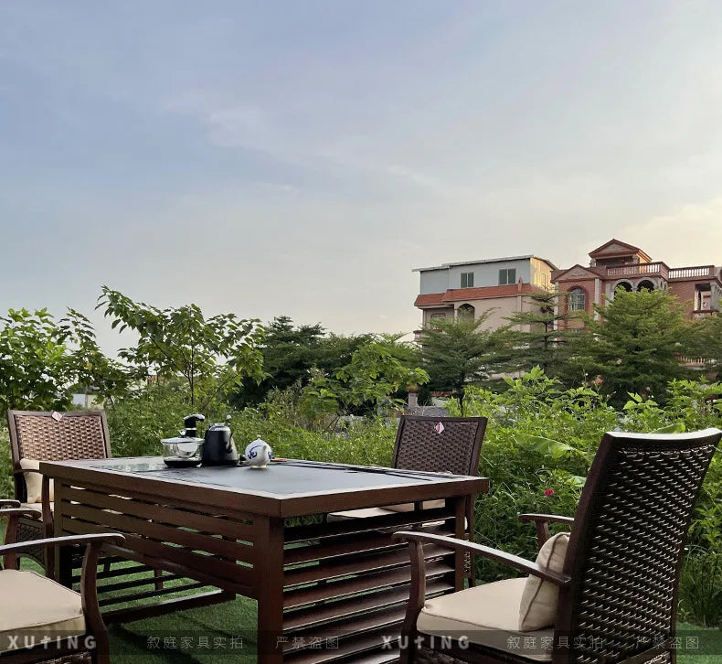 Outdoor Furniture. Rattan Woven Leisure Chair. Aluminum Alloy, Waterproof and Sunscreen Design. Tea Table Single Chair