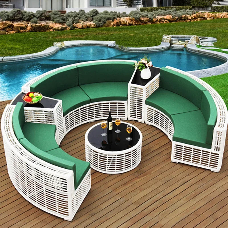 Outdoor Furniture Garden Sofa Round Combination Villa Sun Room Curved Garden Outdoor Rattan Sofa