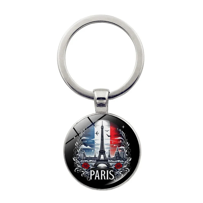 Paris Souvenirs Gifts Keychain France Eiffel Tower, Triumphal Arch, National Flag Glass Pendants