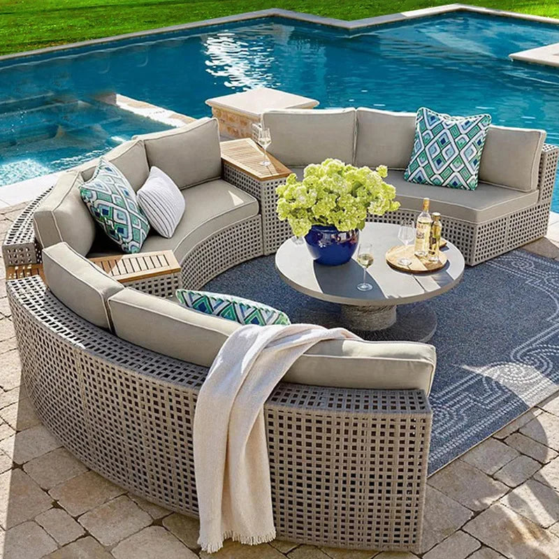 Outdoor Furniture Garden Sofa Round Combination Villa Sun Room Curved Garden Outdoor Rattan Sofa