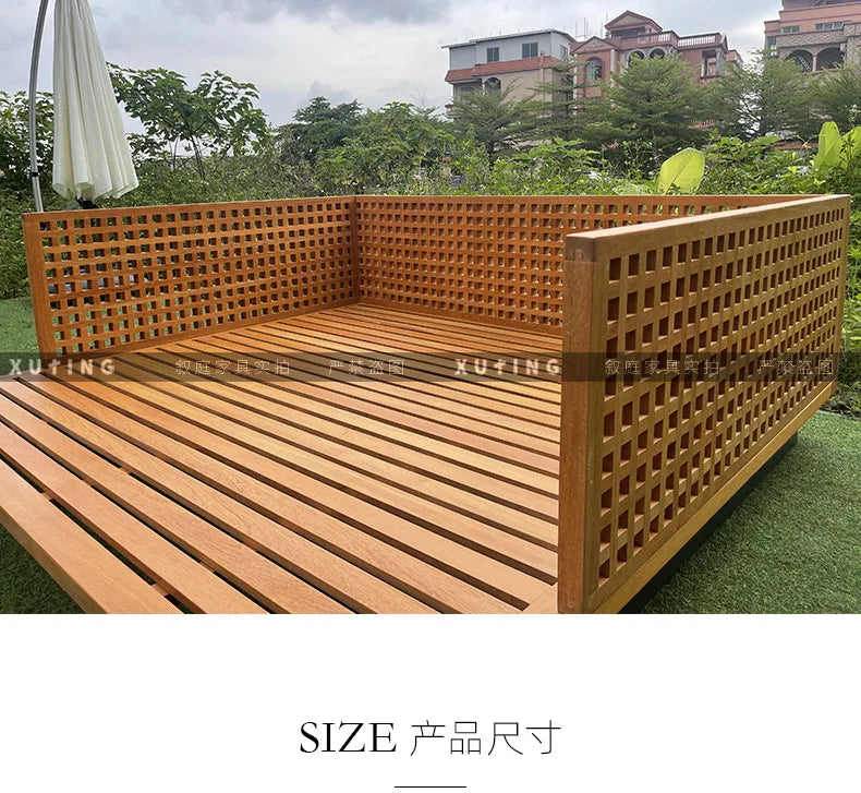 Xuting outdoor leisure creative square bed outdoor seaside beach lounge chair waterproof and sunscreen solid wood sofa furniture