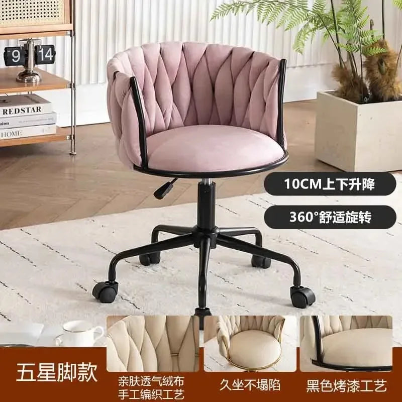 Italian Style Ladies Creative Bedroom Makeup Dressing Chair. Living Room Chair with Casters, Swivel, Backrest.