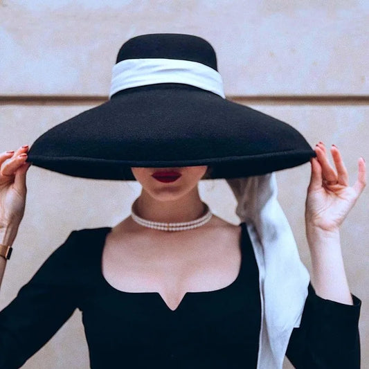 Audrey Hepburn Vintage Street Style Black, Wide Brim Wool Bucket
