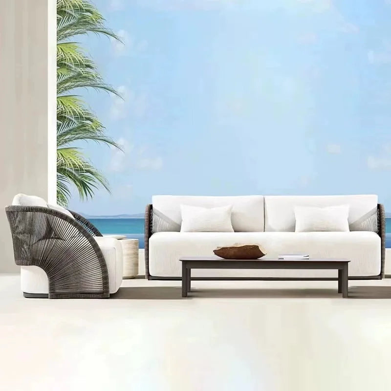 Outdoor rattan sofa leisure balcony three-piece garden creative hotel courtyard villa room open-air outdoor furniture