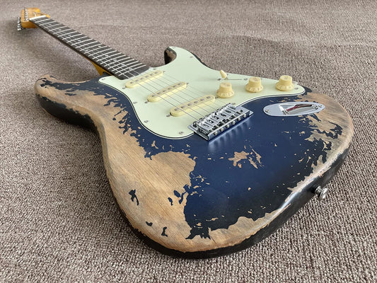 Relic Electric Guitar, Blue Burst, Tremolo Bridge,Rosewood Fingerboard, Customized, High Quality, In Stock, Fast Shipping