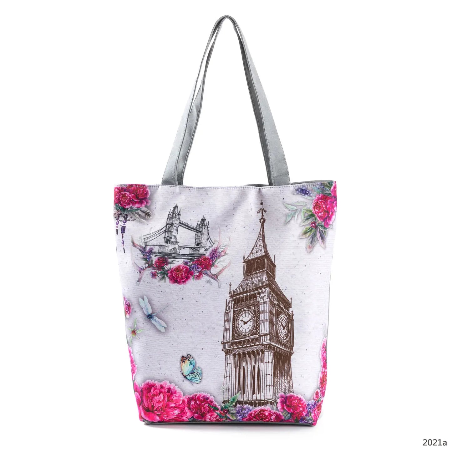 Floral Eiffel Tower Print Tote Bag Paris Landscape Shoulder Bag Fashion Pretty Handbags High Capacity Shopping Bag Eco Beach Bag
