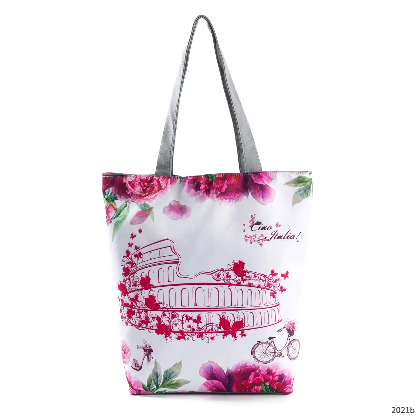Floral Eiffel Tower Print Tote Bag Paris Landscape Shoulder Bag Fashion Pretty Handbags High Capacity Shopping Bag Eco Beach Bag
