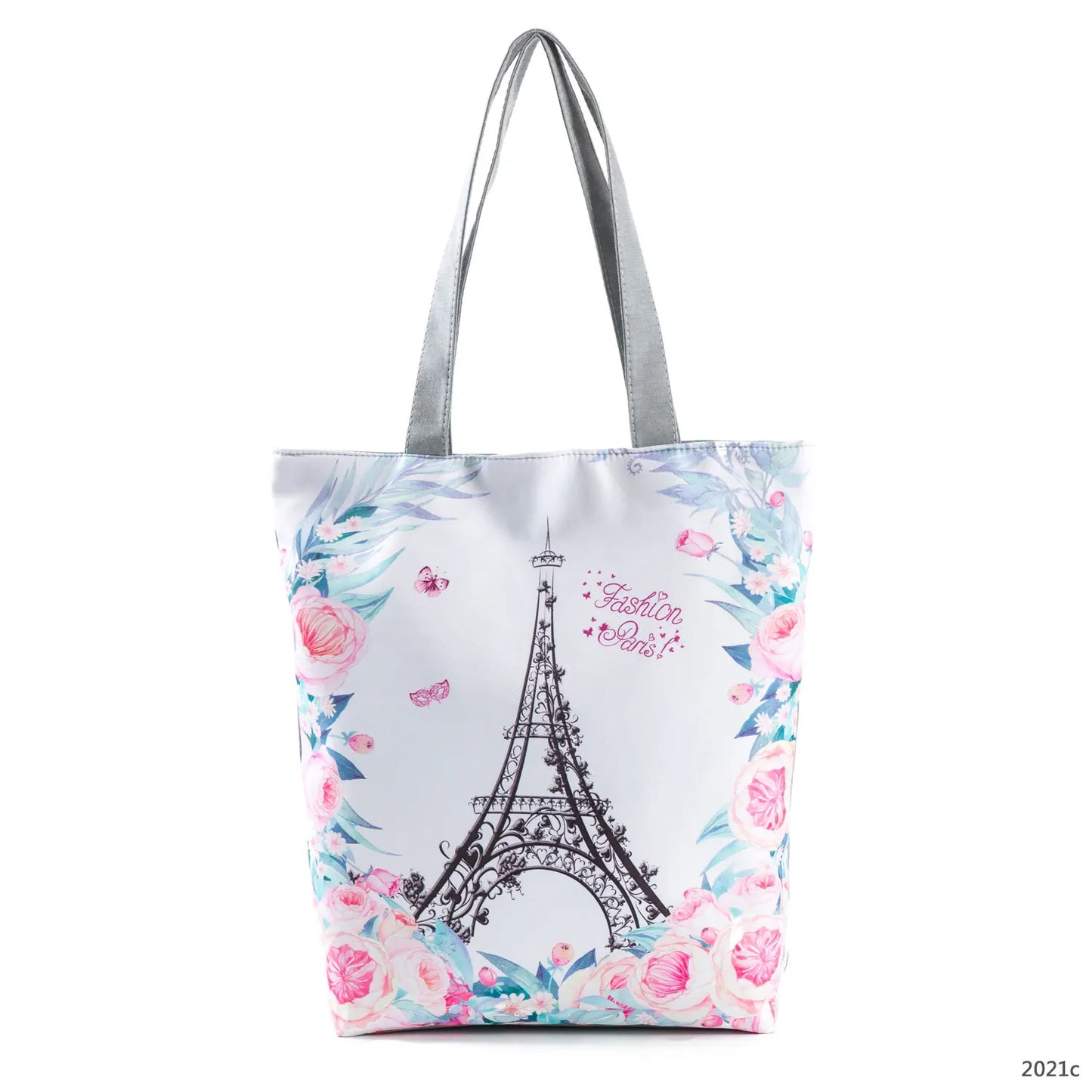 Floral Eiffel Tower Print Tote Bag Paris Landscape Shoulder Bag Fashion Pretty Handbags High Capacity Shopping Bag Eco Beach Bag