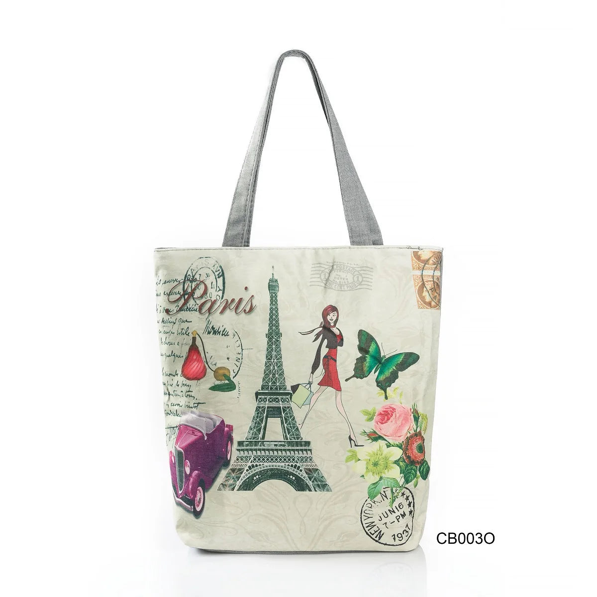 Floral Eiffel Tower Print Tote Bag Paris Landscape Shoulder Bag Fashion Pretty Handbags High Capacity Shopping Bag Eco Beach Bag