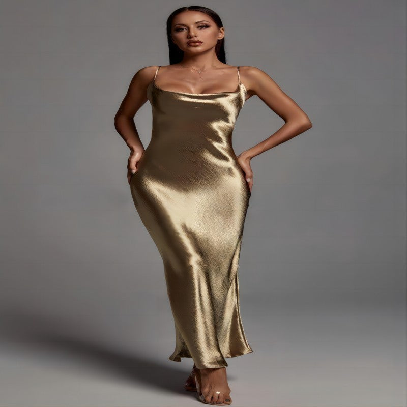 Beauty Clothing Sling Exposed Back Sexy Dress Slim Fit Fashion Long Skirt