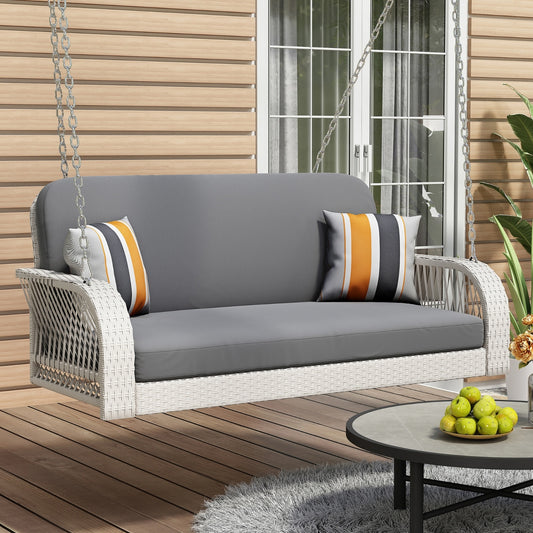 Wicker Porch Swing, 2-Seater Hanging Bench With Chains